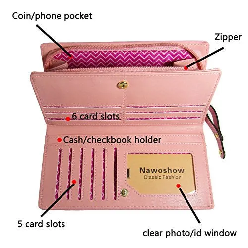 Nawoshow Women Wallet Cute Cat Wallet Bifold Long Purse with Zipper(Black)
