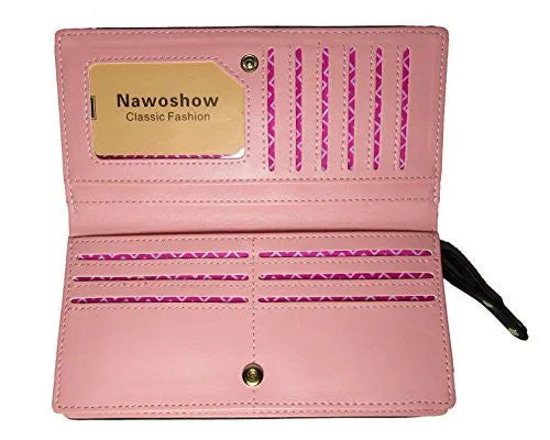 Nawoshow Women Wallet Cute Cat Wallet Bifold Long Purse with Zipper(Black)