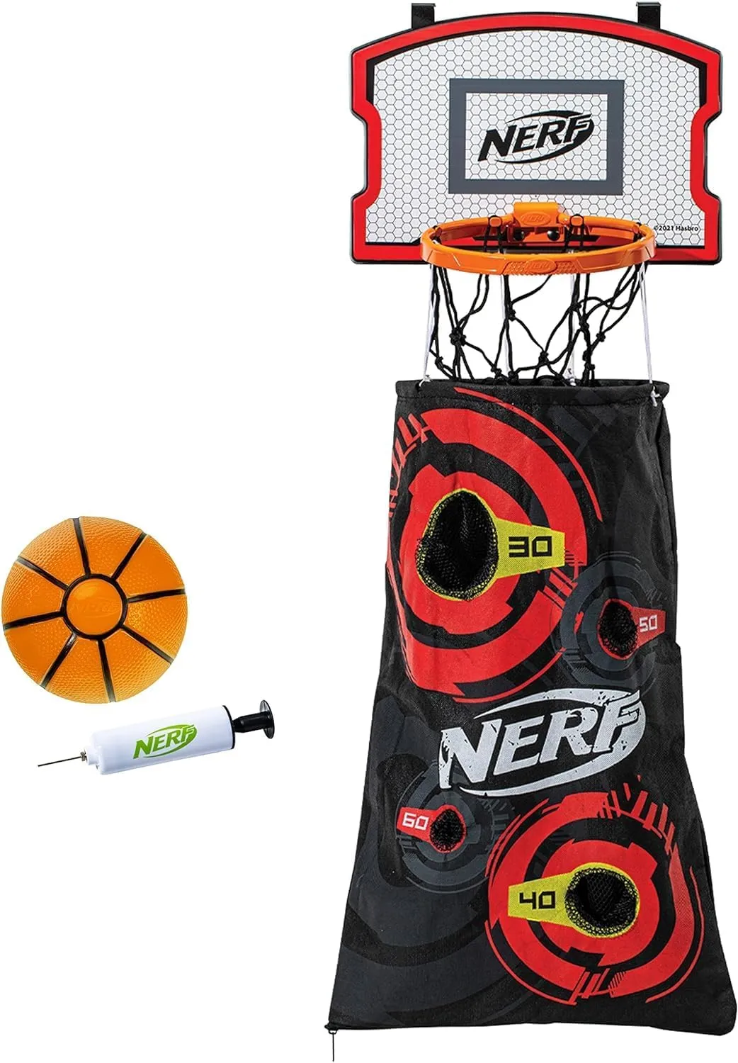NERF Basketball Hoop Hamper - Laundry Layup Over the Door Basket   Shooting Target - Mini Hoop Hamper   Basketball Set