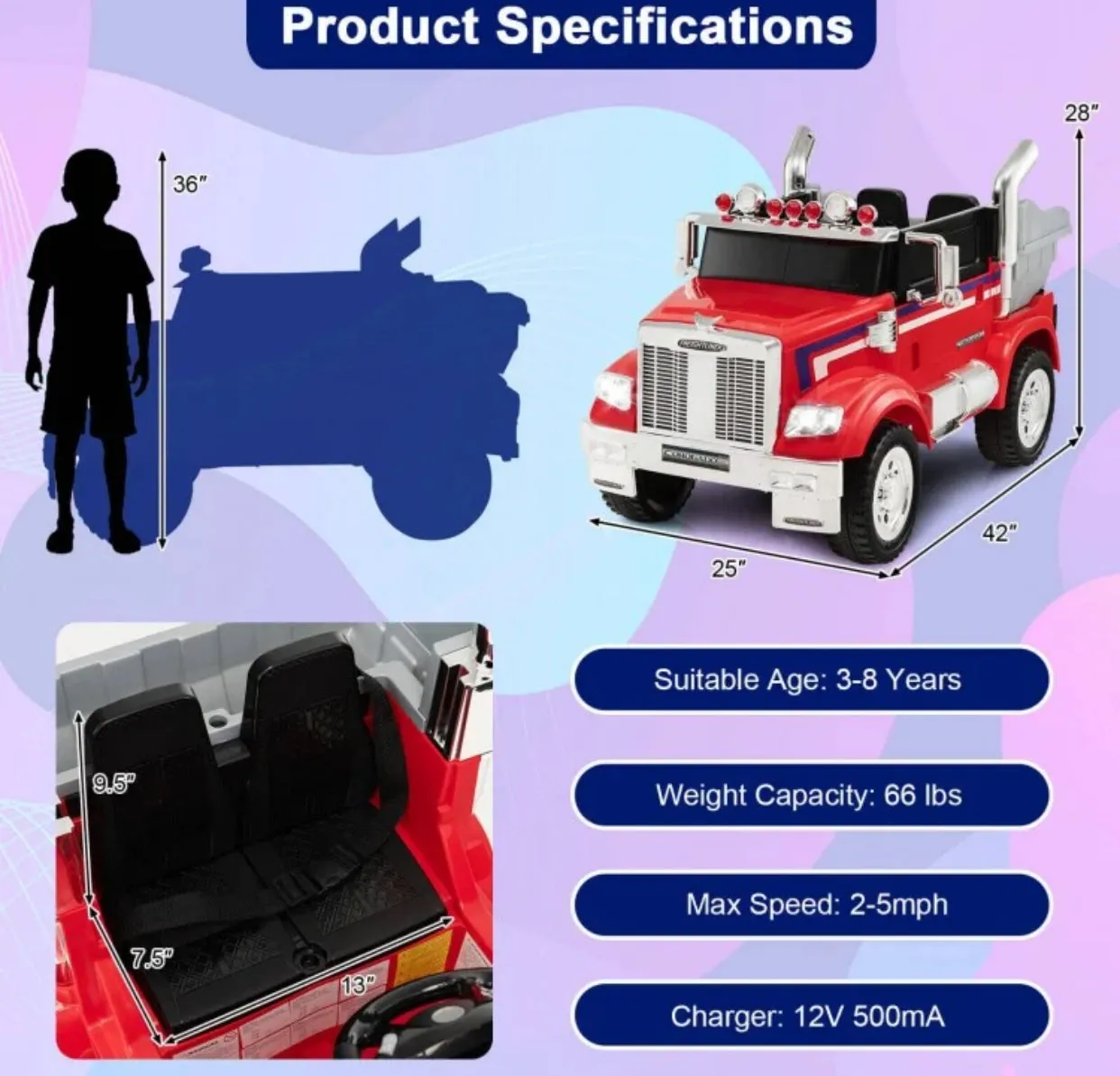 New 2025 Freightliner 12V Kids Ride on Truck / Car Upgraded 1 Seater | With Dump Box | Lights | Storage | Push To Start | Remote