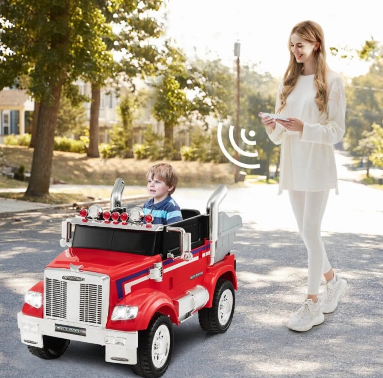 New 2025 Freightliner 12V Kids Ride on Truck / Car Upgraded 1 Seater | With Dump Box | Lights | Storage | Push To Start | Remote