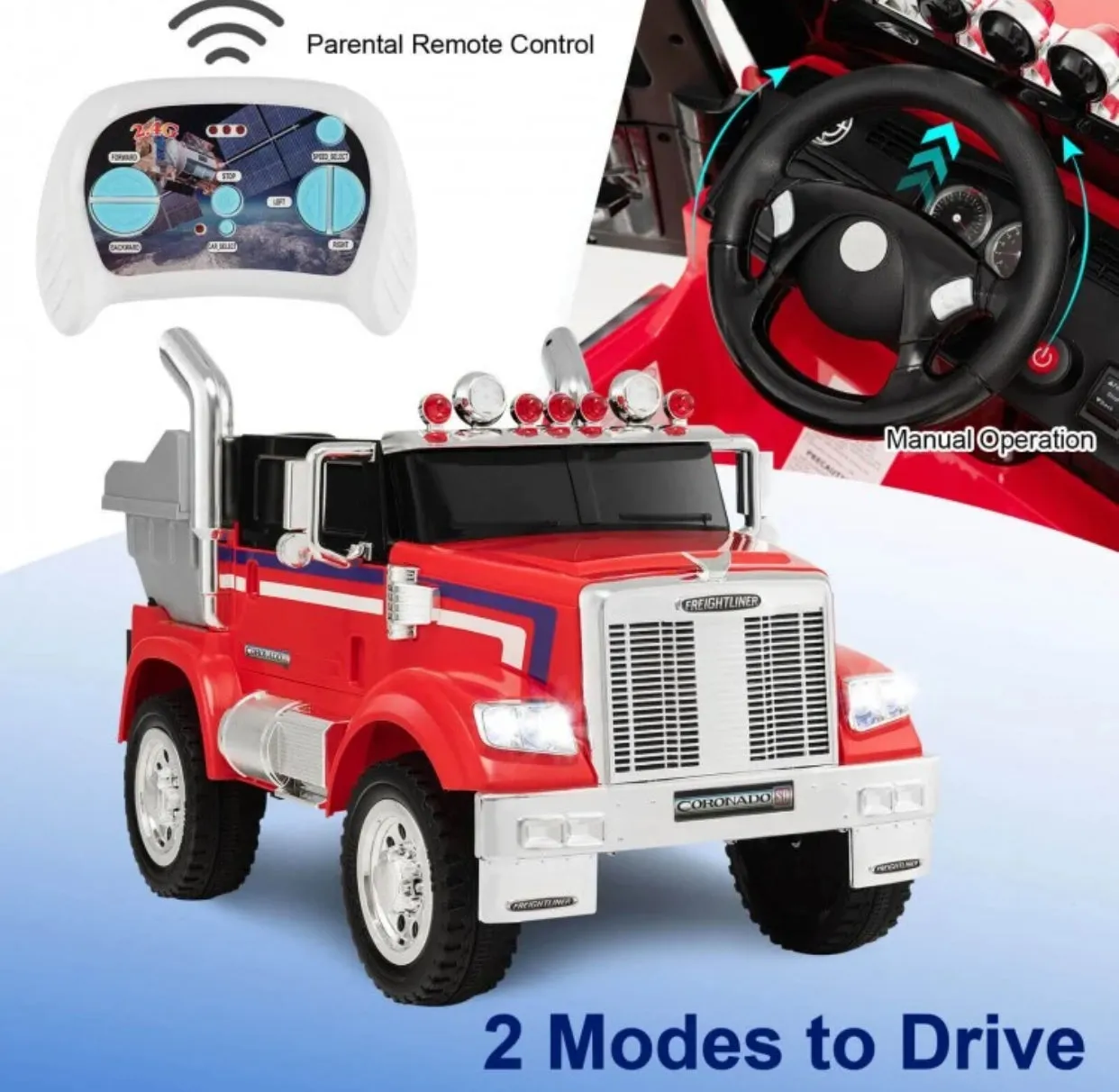 New 2025 Freightliner 12V Kids Ride on Truck / Car Upgraded 1 Seater | With Dump Box | Lights | Storage | Push To Start | Remote