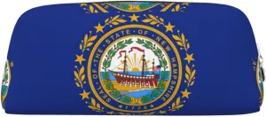 New Hampshire State Flag Print Pencil Case With Zipper, Large Capacity Pen Bag For Pencils, Leather Pouch For Travel