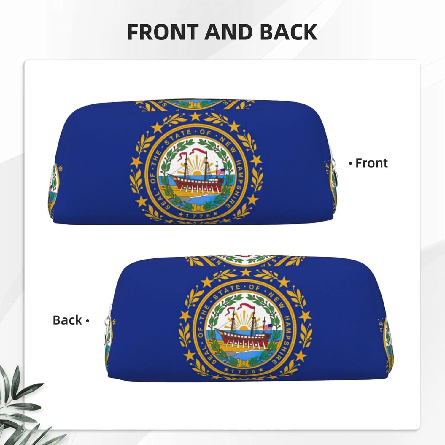 New Hampshire State Flag Print Pencil Case With Zipper, Large Capacity Pen Bag For Pencils, Leather Pouch For Travel