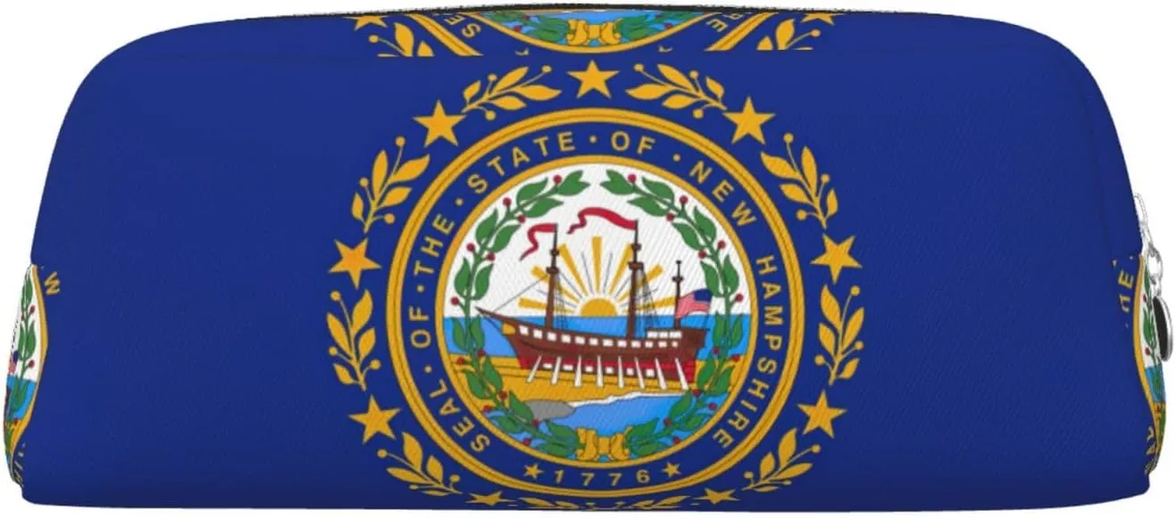 New Hampshire State Flag Print Pencil Case With Zipper, Large Capacity Pen Bag For Pencils, Leather Pouch For Travel