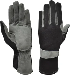 New Nomex & Leather Car Racing Gloves, Fire Retardant, Driving, Flying, Pilot, Gloves for Race Car Drivers, Flame Resistant Motorsport Gloves, Black and Grey