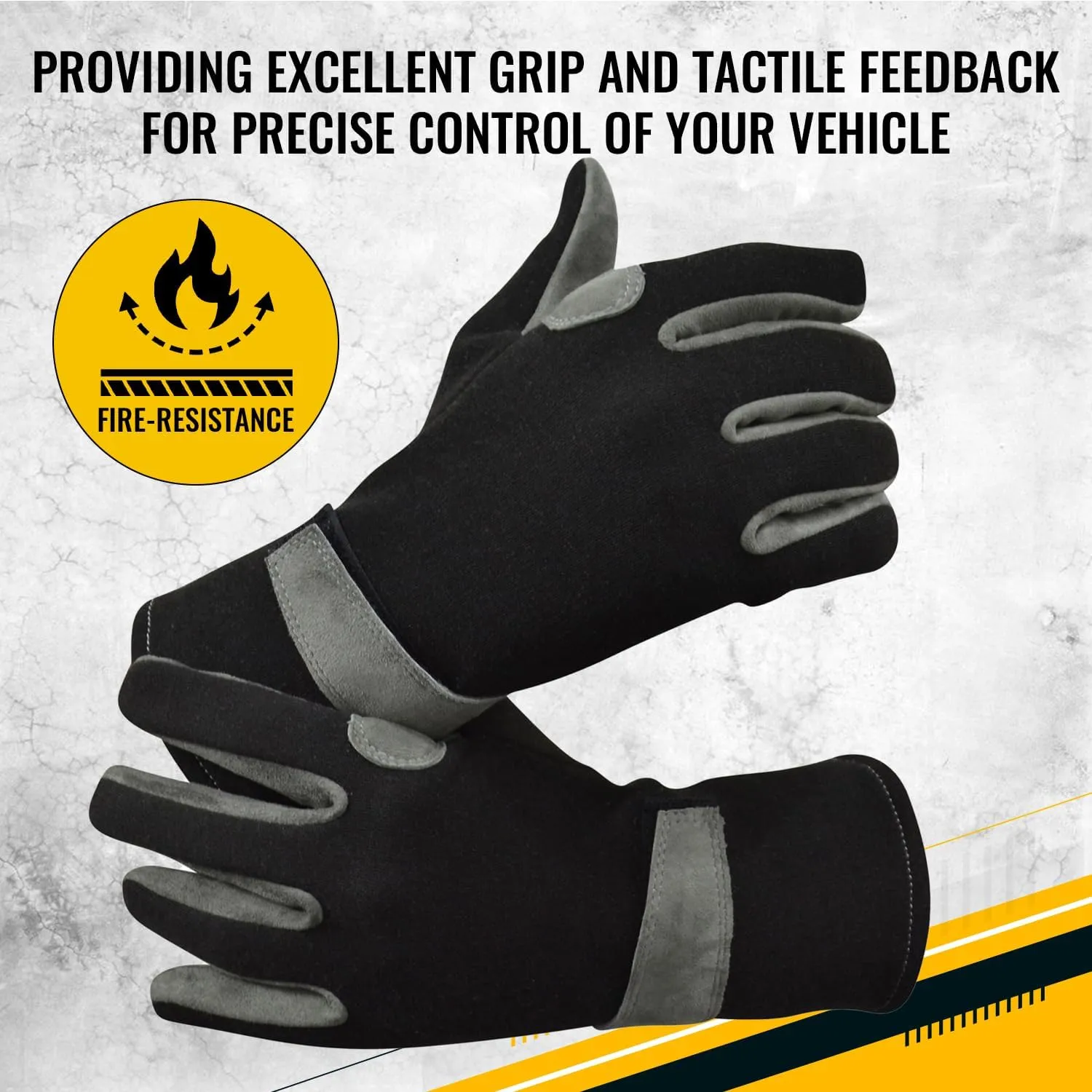New Nomex & Leather Car Racing Gloves, Fire Retardant, Driving, Flying, Pilot, Gloves for Race Car Drivers, Flame Resistant Motorsport Gloves, Black and Grey