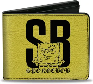 Nickelodeon Wallet, Bifold, SpongeBob SB Winking Pose Yellow Black, Vegan Leather