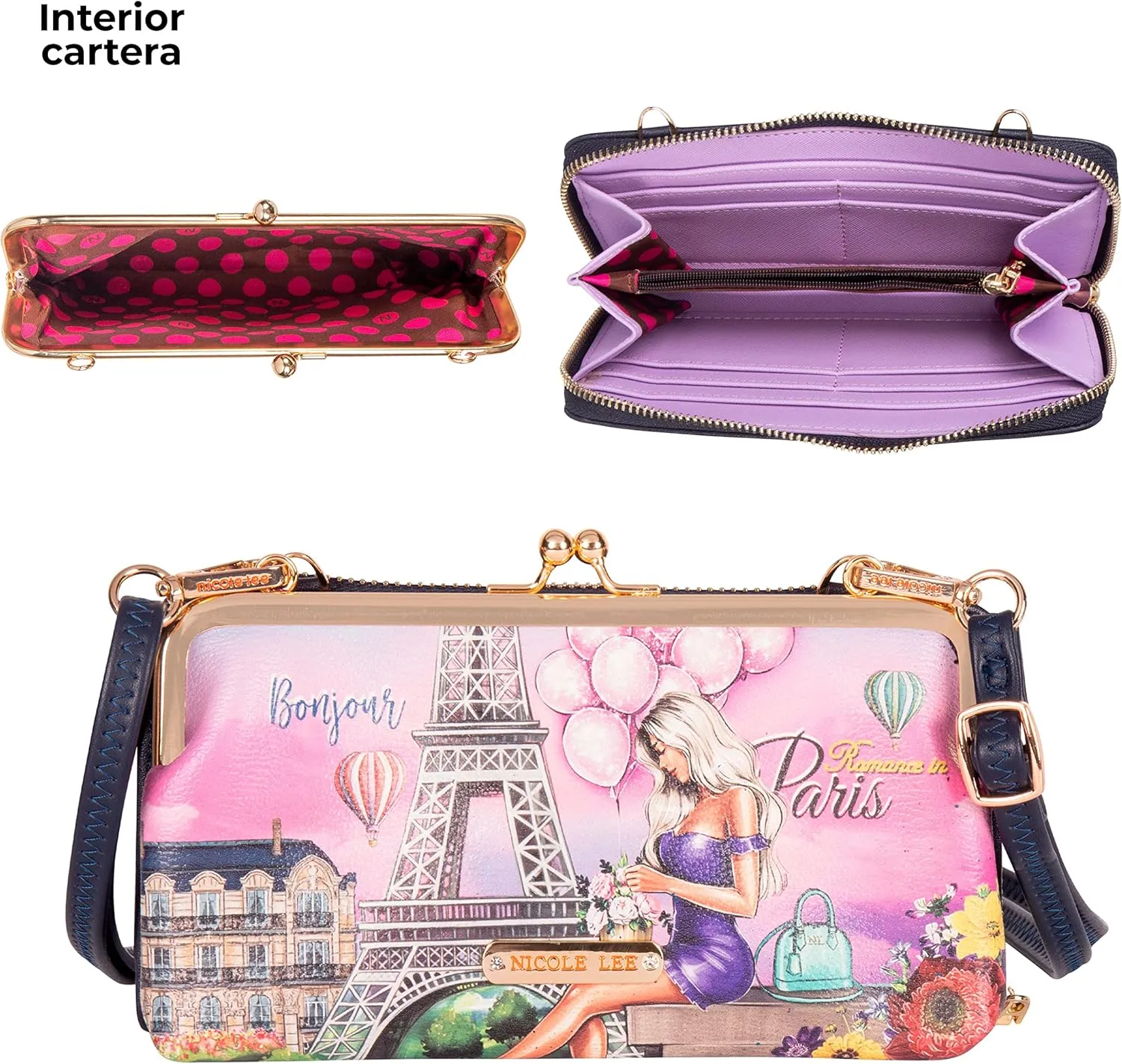 NICOLE LEE 3 Pieces Accessories Gift Value Set (Wallet Crossbody, Small Card Case, Diamond Fashion Watch)