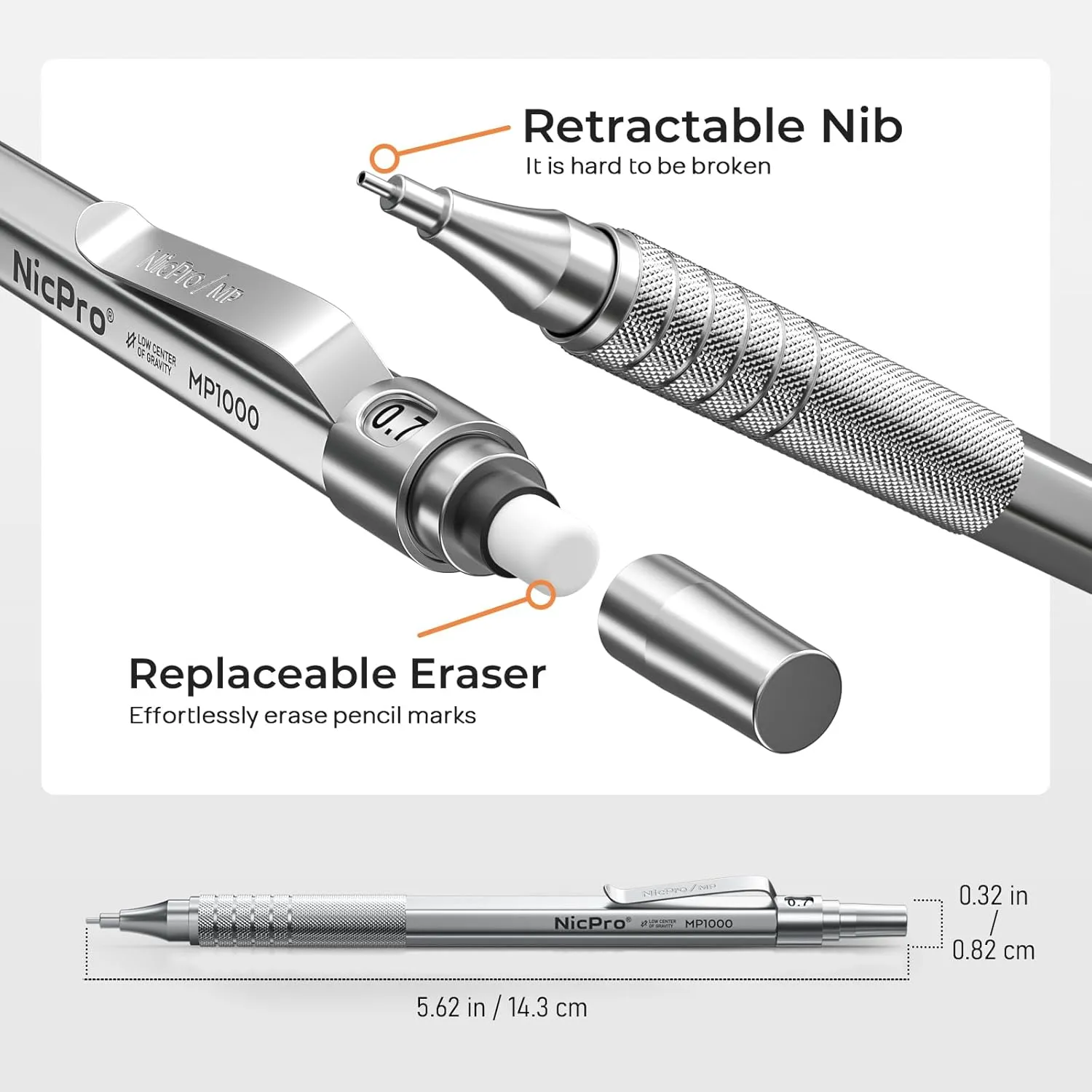 Nicpro 20PCS Metal Mechanical Pencil Set in Leather Case, Art Drafting Pencil 0.3, 0.5, 0.7, 0.9 mm & 2mm Lead Holders, 9 Tube (4B 2B HB 2H Colors) Lead Refills, Erasers For Sketching Drawing