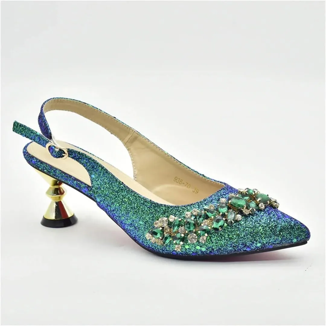 Nigeria Fashion Bag and Mid-Heel Pointed Shoes Party Shoes and Bag Set Decorated with Rhinestone Wedding Shoes Bride