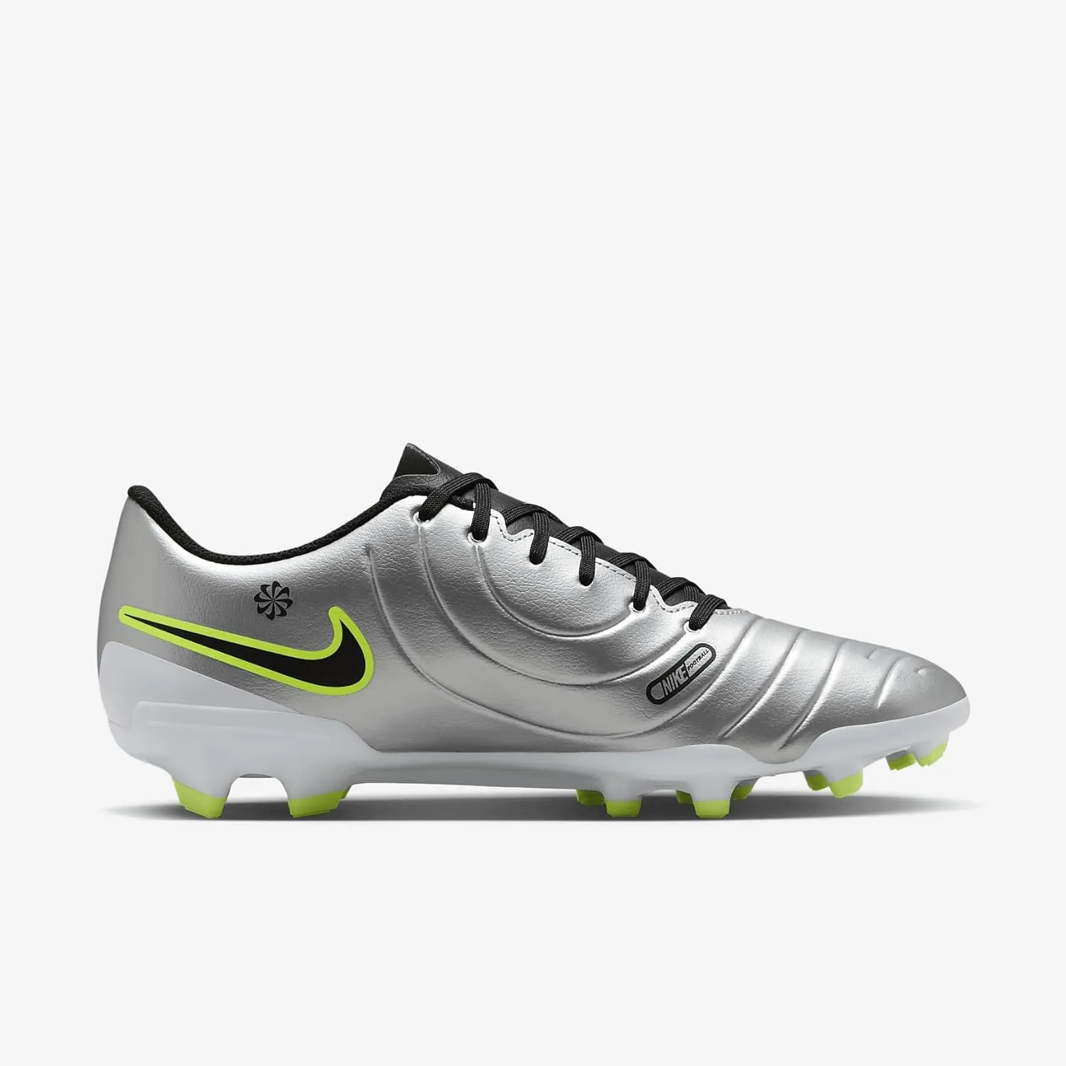Nike Tiempo Legend 10 Club Multi-Ground Low-Top Soccer Cleats (DV4344-001, Metallic Silver/Volt/Black)