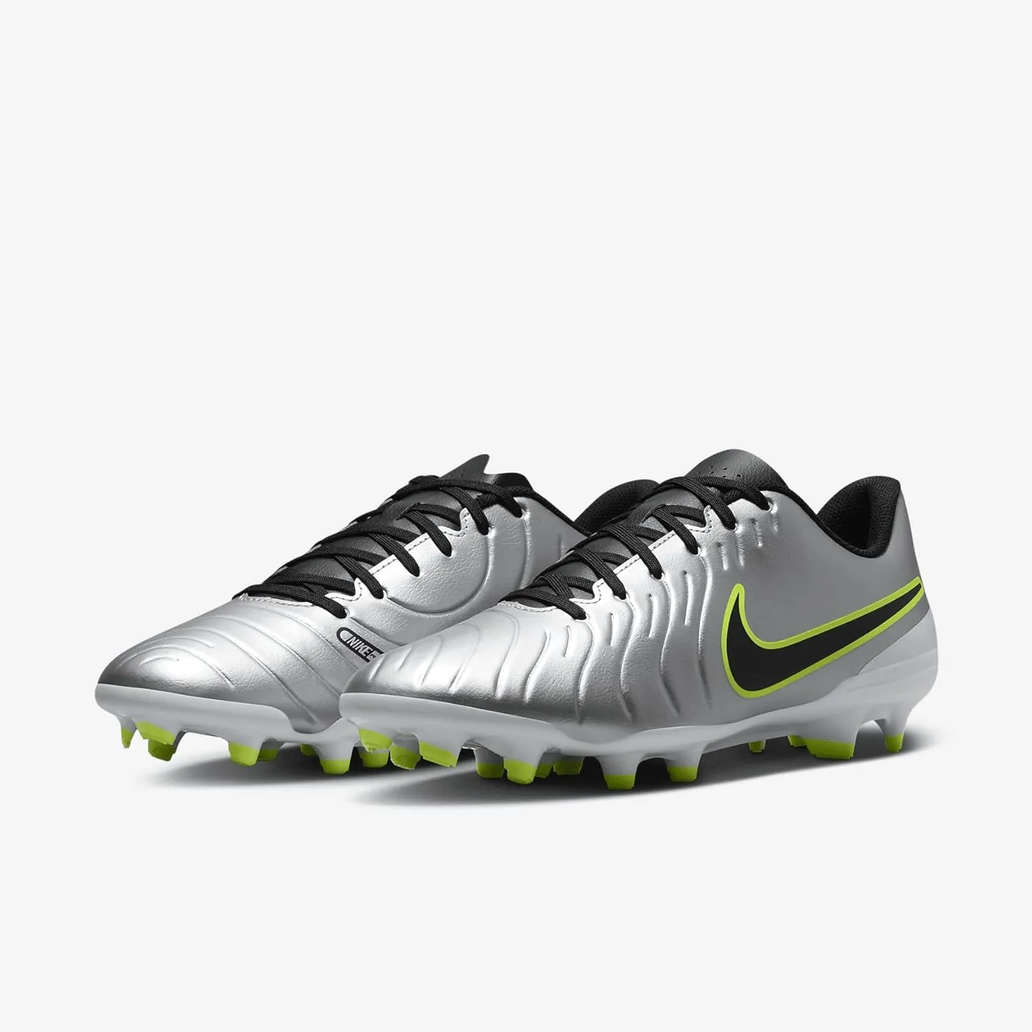 Nike Tiempo Legend 10 Club Multi-Ground Low-Top Soccer Cleats (DV4344-001, Metallic Silver/Volt/Black)