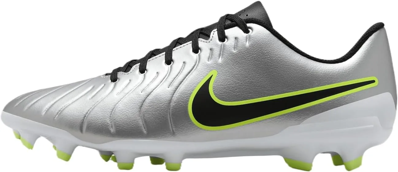 Nike Tiempo Legend 10 Club Multi-Ground Low-Top Soccer Cleats (DV4344-001, Metallic Silver/Volt/Black)