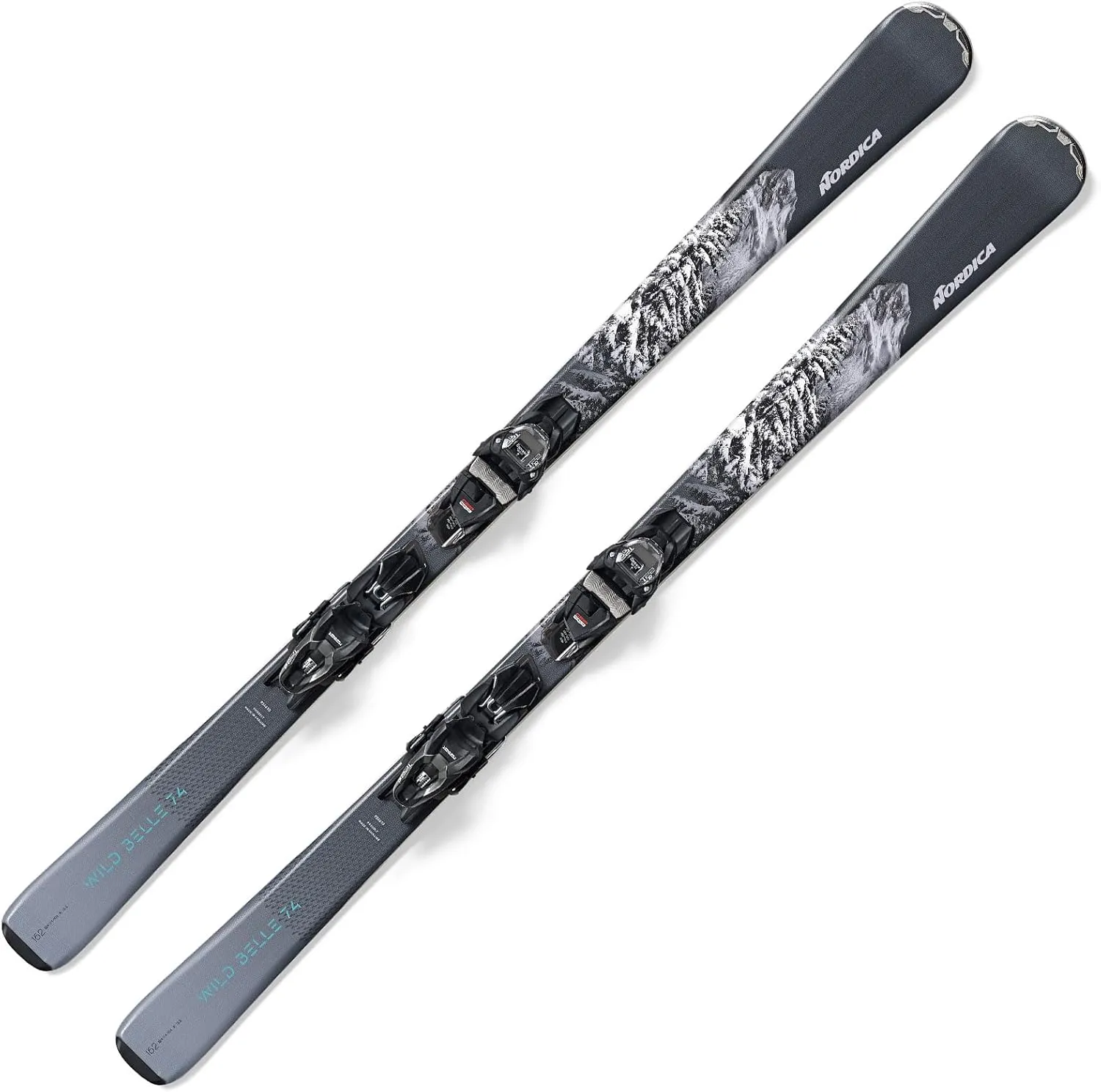 Nordica Women's Wild Belle 74 Stable Durable Maneuverable All Mountain Alpine Snow Skis with TP2 Compact 10 FDT Bindings, Gray - White, 156