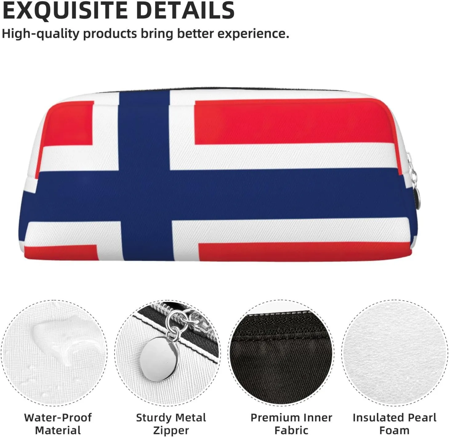 Norwegian Flag Print Large Capacity Pencil Case,Pencil Pouch With Zipper, Durable Leather Pen Bag For Office, Travel