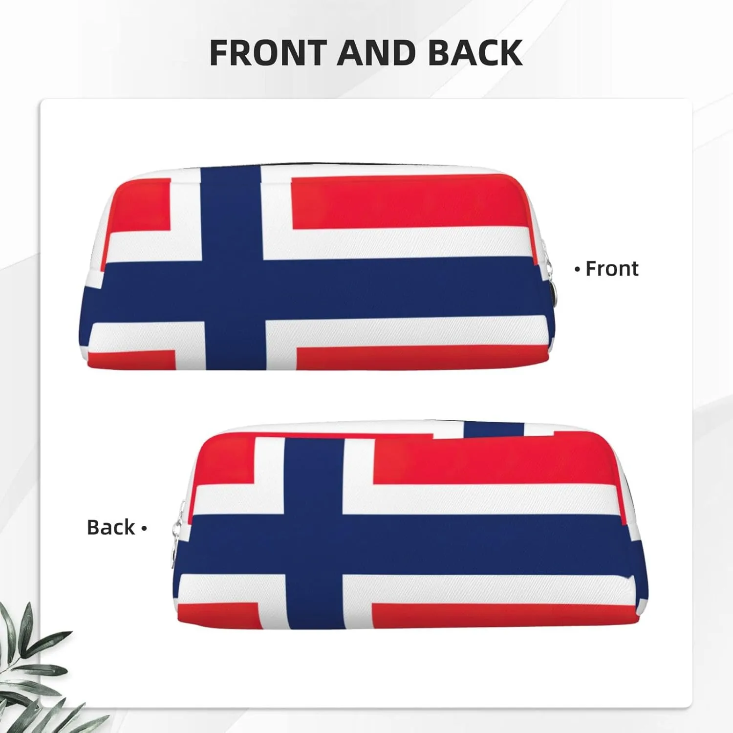 Norwegian Flag Print Pencil Case With Zipper, Large Capacity Pen Bag For Pencils, Leather Pouch For Travel