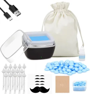 Nose Wax Kit - Mini Wax Warmer for Hair Removal with 100g Bens,1 Organizer Bag,10 Applicators, 30 Nose Hair Sticks 2 Silicone Pots, Melt Warmer Waxing Kit for Women and Men - Black