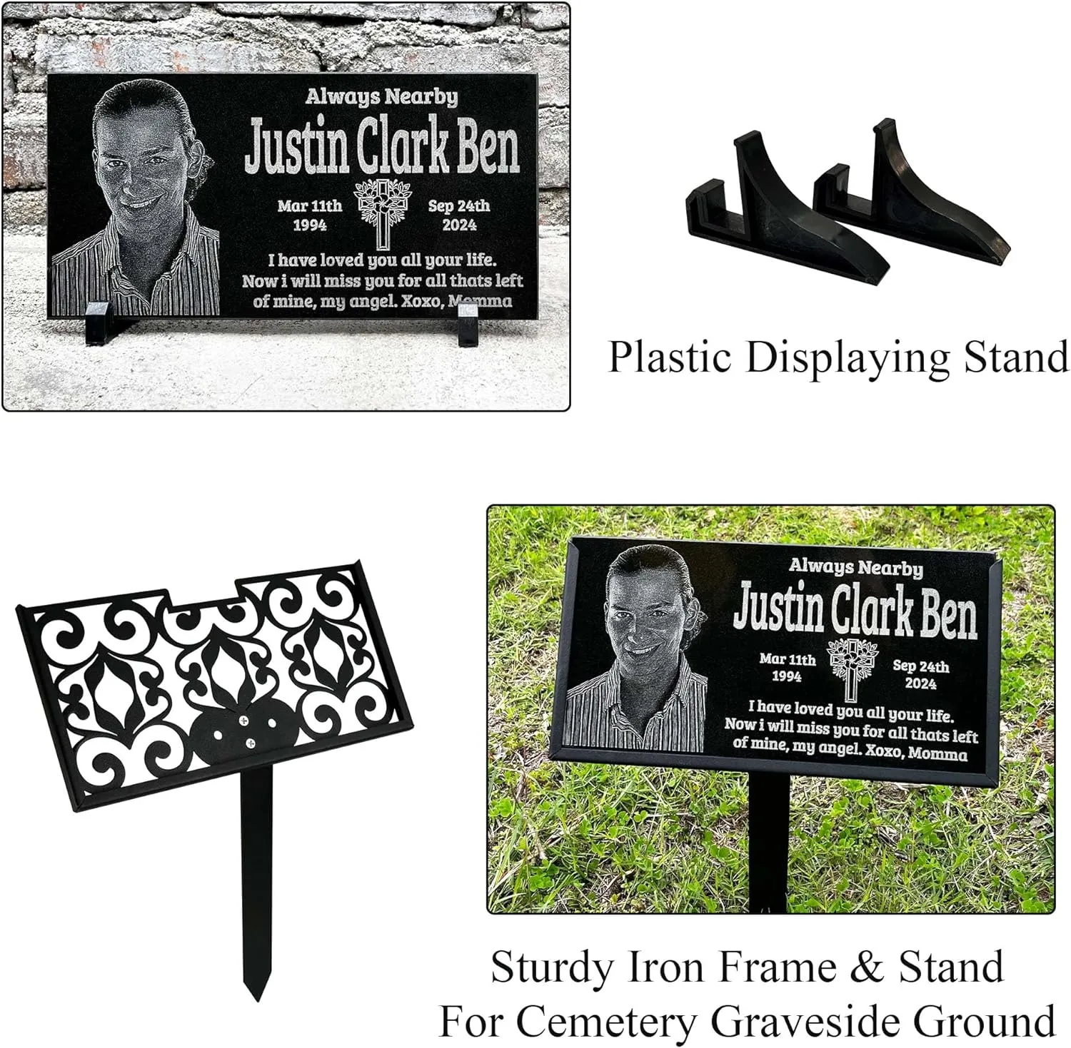 ODB Personalized Tombstones for Graves with Photo Name, Headstones for Graves for Human, Grave Markers for Cemetery for Humans 8x4 inches (20x10cm)