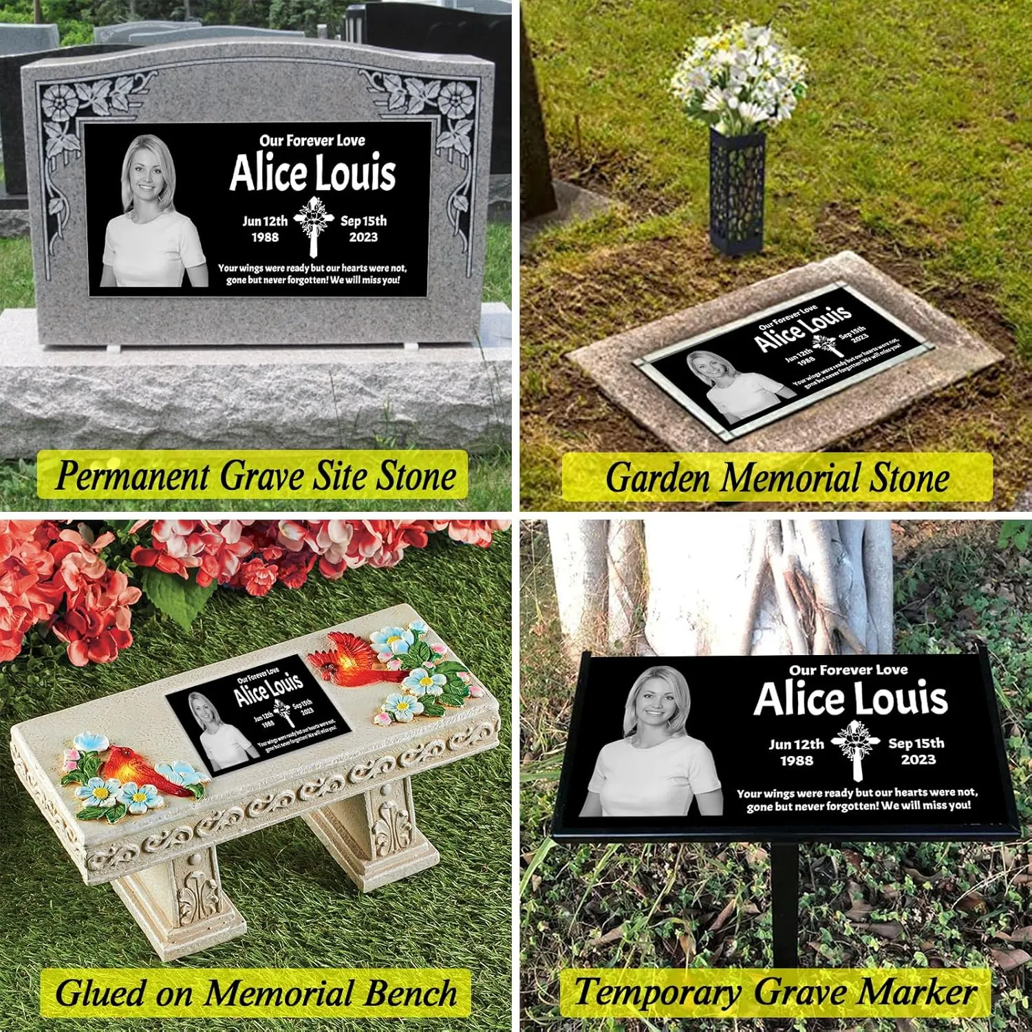 ODB Personalized Tombstones for Graves with Photo Name, Headstones for Graves for Human, Grave Markers for Cemetery for Humans 8x4 inches (20x10cm)