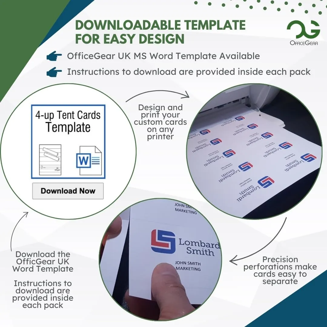 OfficeGear Wide Tent Cards 4-Up: Perforated Printable Cards - 55 Sheets / 220 Cards with Free Template