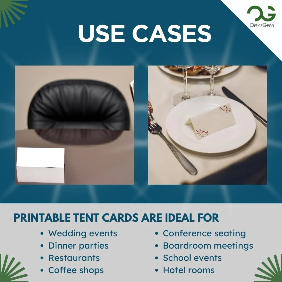 OfficeGear Wide Tent Cards 4-Up: Perforated Printable Cards - 55 Sheets / 220 Cards with Free Template