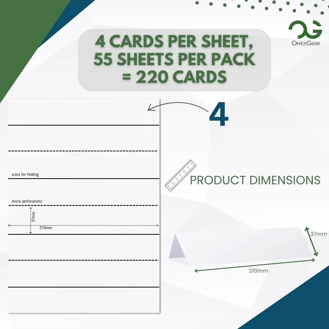 OfficeGear Wide Tent Cards 4-Up: Perforated Printable Cards - 55 Sheets / 220 Cards with Free Template