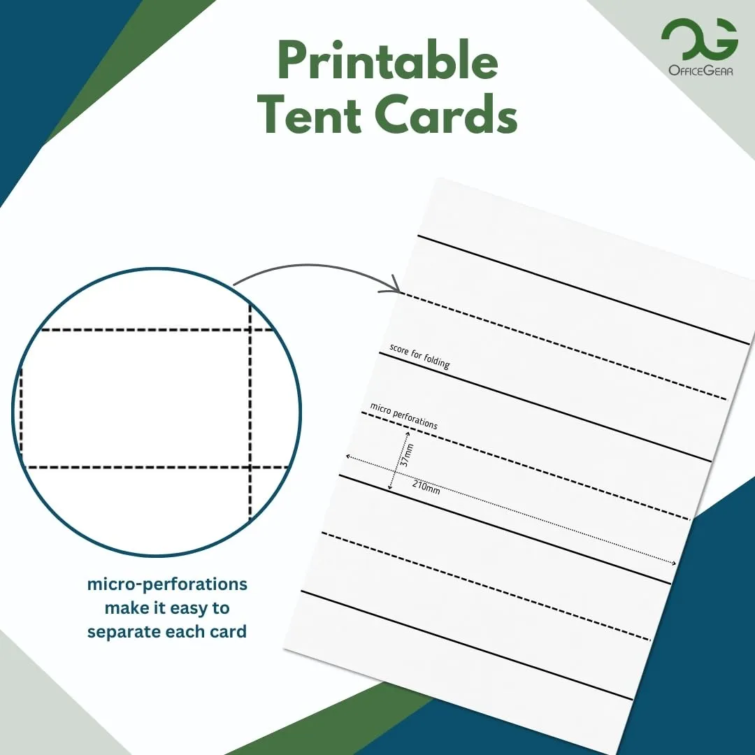 OfficeGear Wide Tent Cards 4-Up: Perforated Printable Cards - 55 Sheets / 220 Cards with Free Template