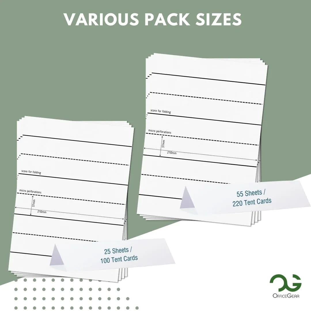 OfficeGear Wide Tent Cards 4-Up: Perforated Printable Cards - 55 Sheets / 220 Cards with Free Template