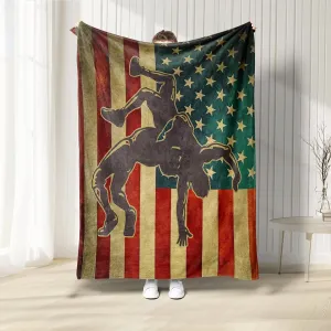 OhaPrints American Flag Wrestling Love Wrestling Player Premium Quality Sherpa Fleece Throw Blanket 3D Printed Warm Fluffy Cozy Soft Tv Bed Couch Comfy Microfiber Velvet Plush