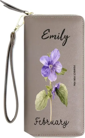 OIDERY Personalized Wallet for Women with Name and Flower,Thanksgiving Day Gifts for Parent,Birthday Gift for Grandpa and Holiday Gift for Women