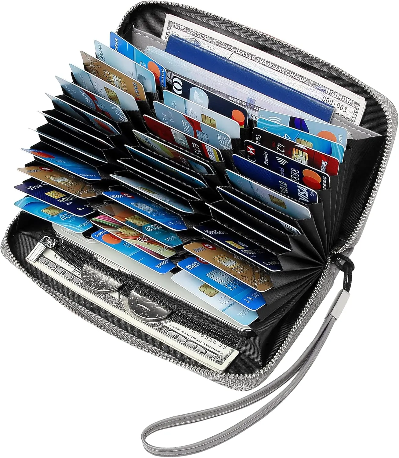 OIDERY Women Large Capacity Credit Card Wallet RFID Blocking with Removable Wristlet