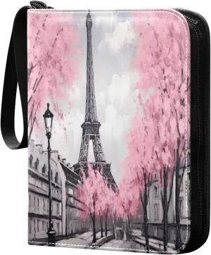 Oil Painting Paris Card Binder with 50 Removable Page Sleeves PU Leather Collectible Trading Card Albums Book with Zipper for Games Card,Baseball Cards