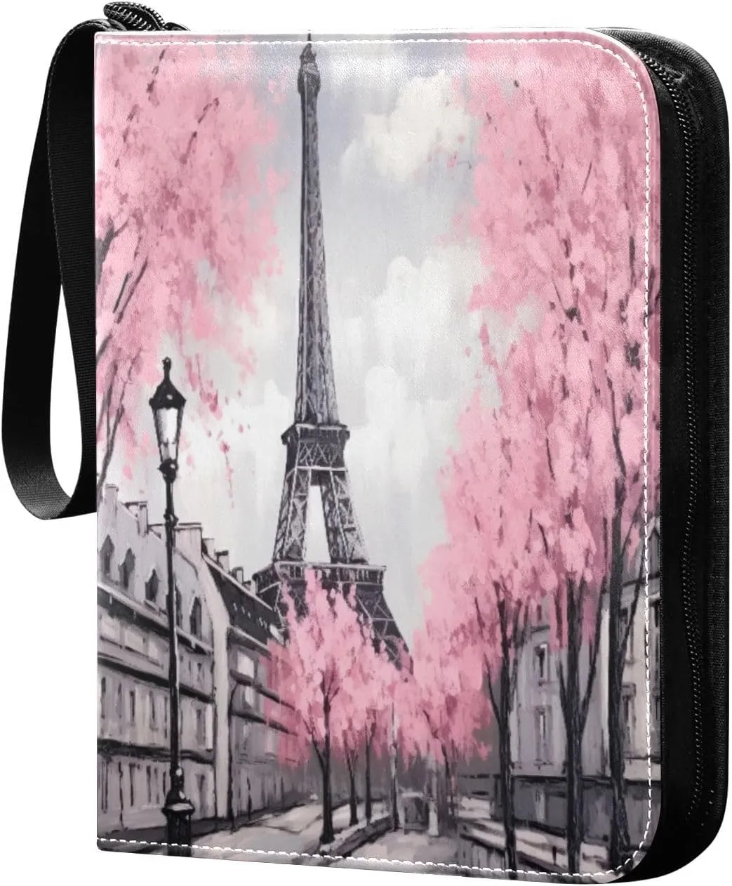 Oil Painting Paris Card Binder with 50 Removable Page Sleeves PU Leather Collectible Trading Card Albums Book with Zipper for Games Card,Baseball Cards