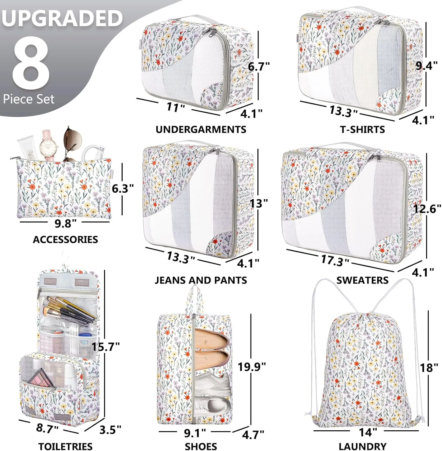 OlarHike 8 Set Packing Cubes for Travel, Sturdy Suitcase Organizer in 4 Sizes (Extra Large, Large, Medium, Small), OlarHike Luggage Cubes with Toiletry Bag, Essentials for Cruise Ship Gifts for Women