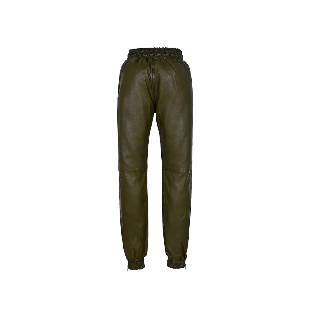 Olive Green Napa Trousers - Track Pants Leather
