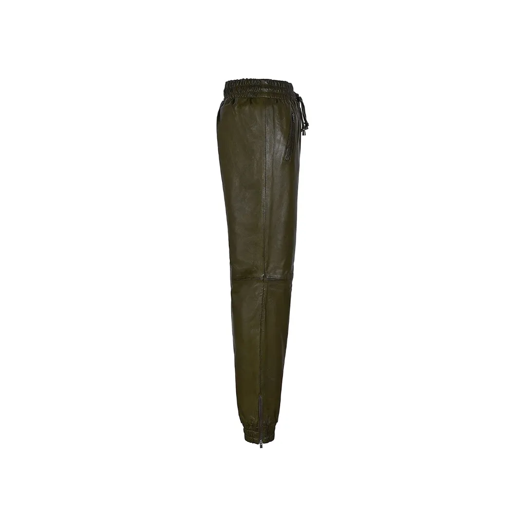 Olive Green Napa Trousers - Track Pants Leather