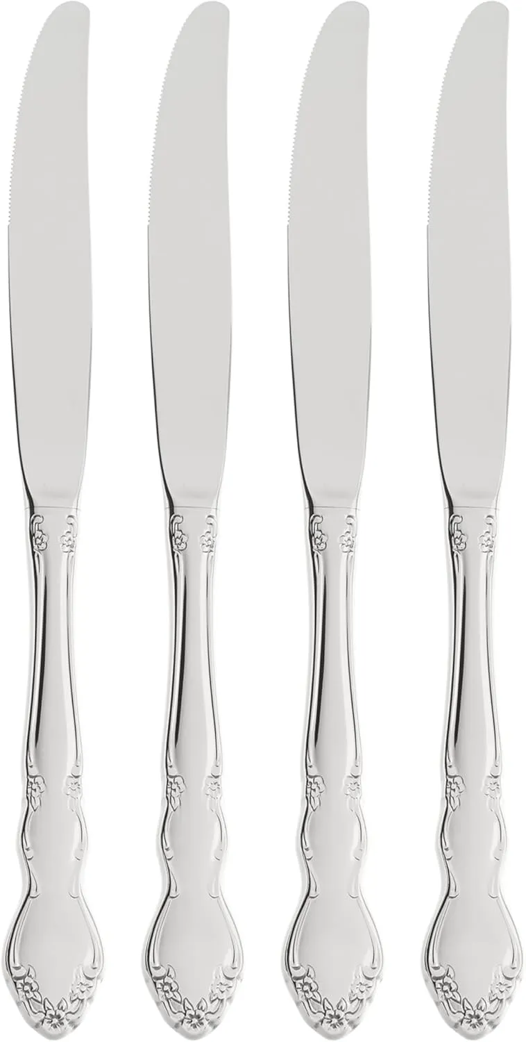 Oneida Dover Fine Flatware Dinner Knives, Set of 4 , 18/10 Stainless Steel, Silverware Set, Dishwasher Safe
