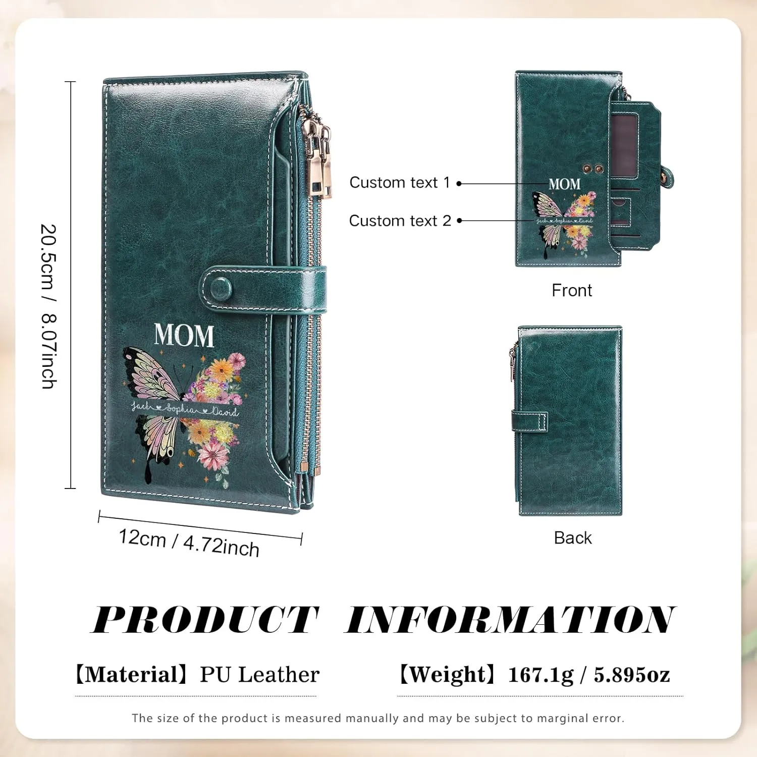 OPALSTOCK Personalized Leather Wallet for Women – Custom Name Purse with Engraved Birth Flower – Small Zipper Coin Wallet, Custom Ladies Purse – Gift for Mother's Day, Birthday Present (Styles 1)