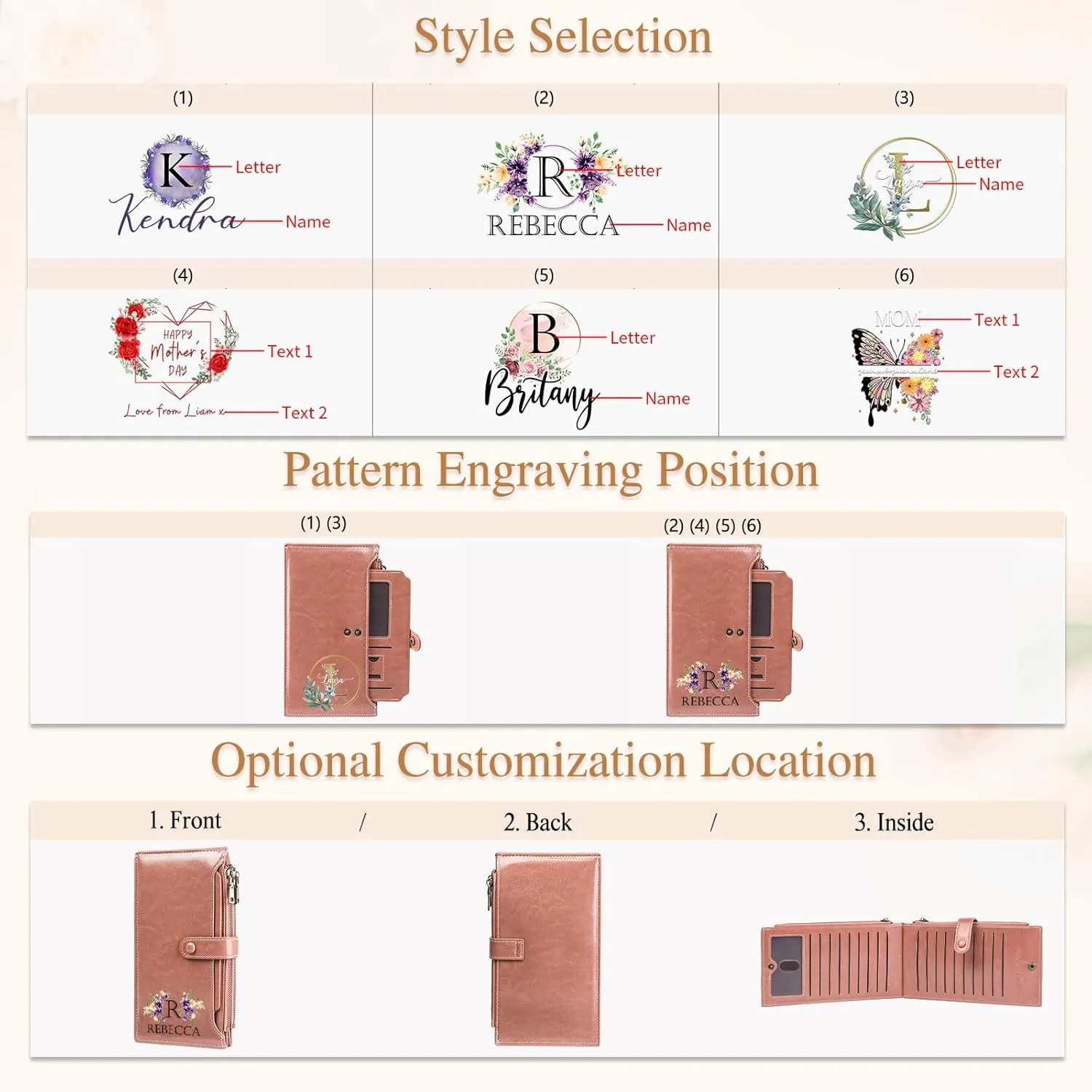 OPALSTOCK Personalized Leather Wallet for Women – Custom Name Purse with Engraved Birth Flower – Small Zipper Coin Wallet, Custom Ladies Purse – Gift for Mother's Day, Birthday Present (Styles 3)