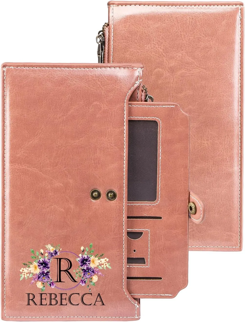 OPALSTOCK Personalized Leather Wallet for Women – Custom Name Purse with Engraved Birth Flower – Small Zipper Coin Wallet, Custom Ladies Purse – Gift for Mother's Day, Birthday Present (Styles 3)