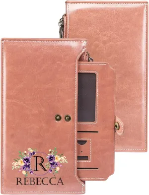 OPALSTOCK Personalized Leather Wallet for Women – Custom Name Purse with Engraved Birth Flower – Small Zipper Coin Wallet, Custom Ladies Purse – Gift for Mother's Day, Birthday Present (Styles 3)