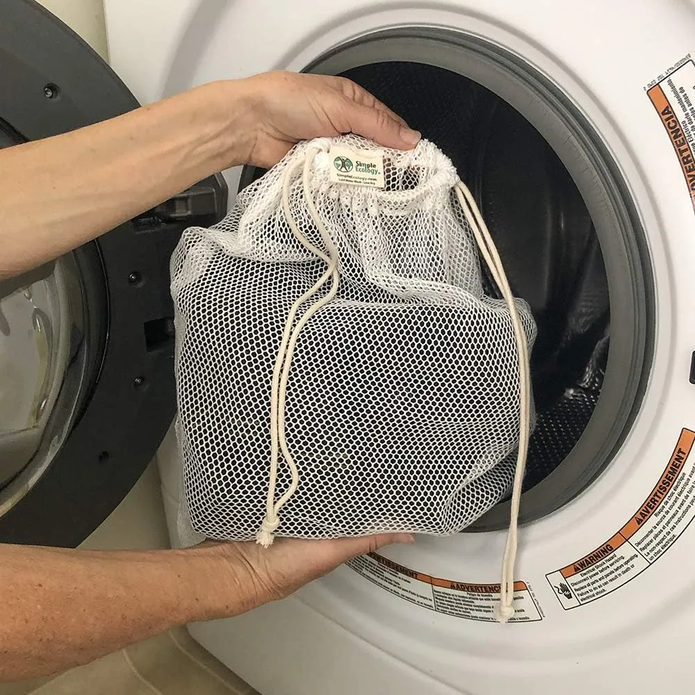 Organic Cotton Mesh Laundry Bag; Machine Washing Bags for Delicates, Lingerie and Garments, Small 2 pack