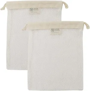 Organic Cotton Mesh Laundry Bag; Machine Washing Bags for Delicates, Lingerie and Garments, Small 2 pack