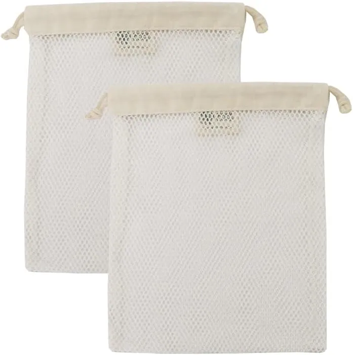 Organic Cotton Mesh Laundry Bag; Machine Washing Bags for Delicates, Lingerie and Garments, Small 2 pack