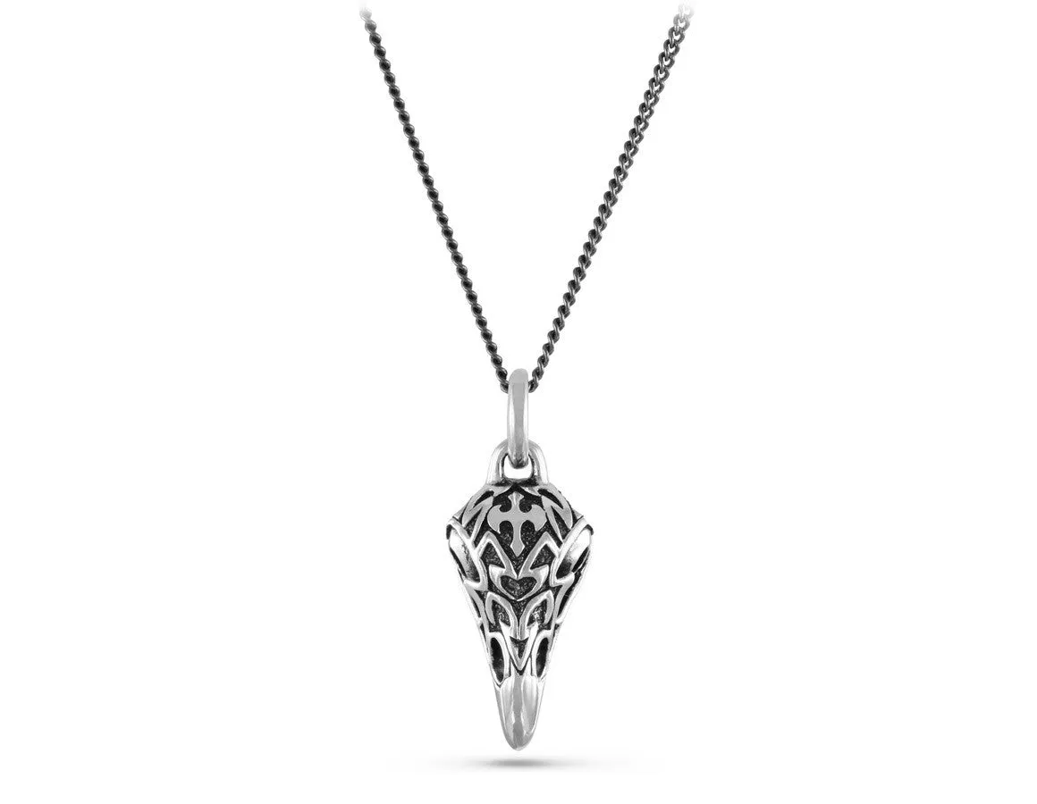 Ornate Eagle Skull Necklace - Silver
