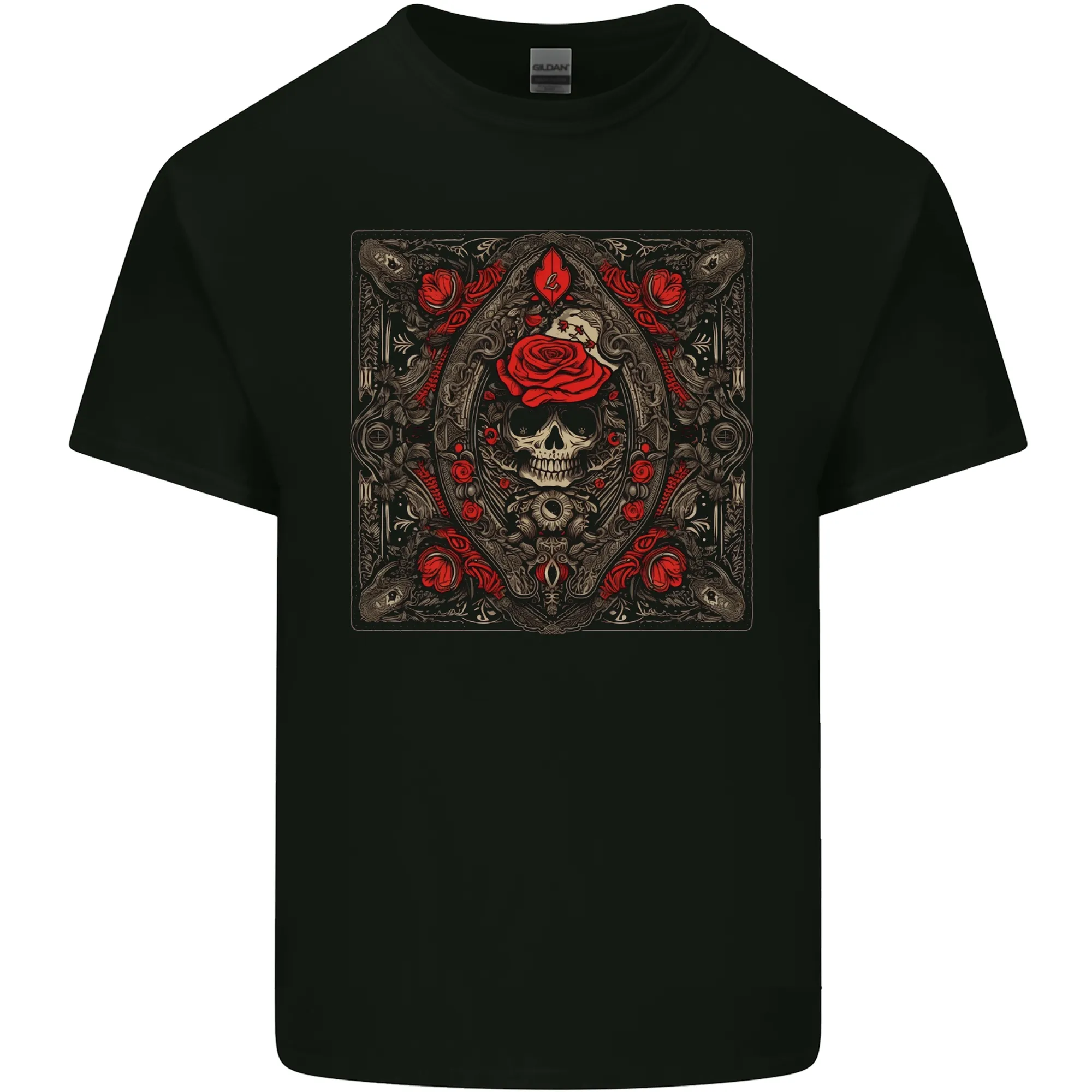 Ornate Playing Card Skull Goth Gothic Kids T-Shirt Childrens