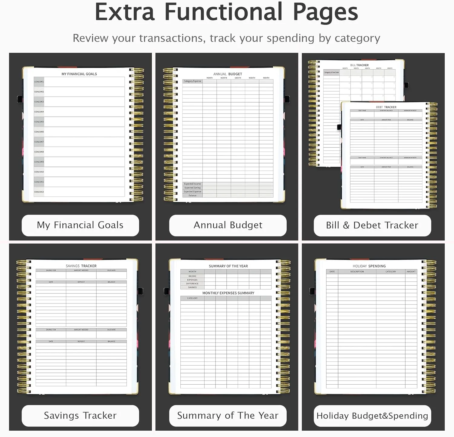 Ospelelf Undated Budget Planner with Expense Tracker and Bill Organizer Large Spiral Bound Monthly Account Planners to Take Control of Your Money 12 Months Black Floral