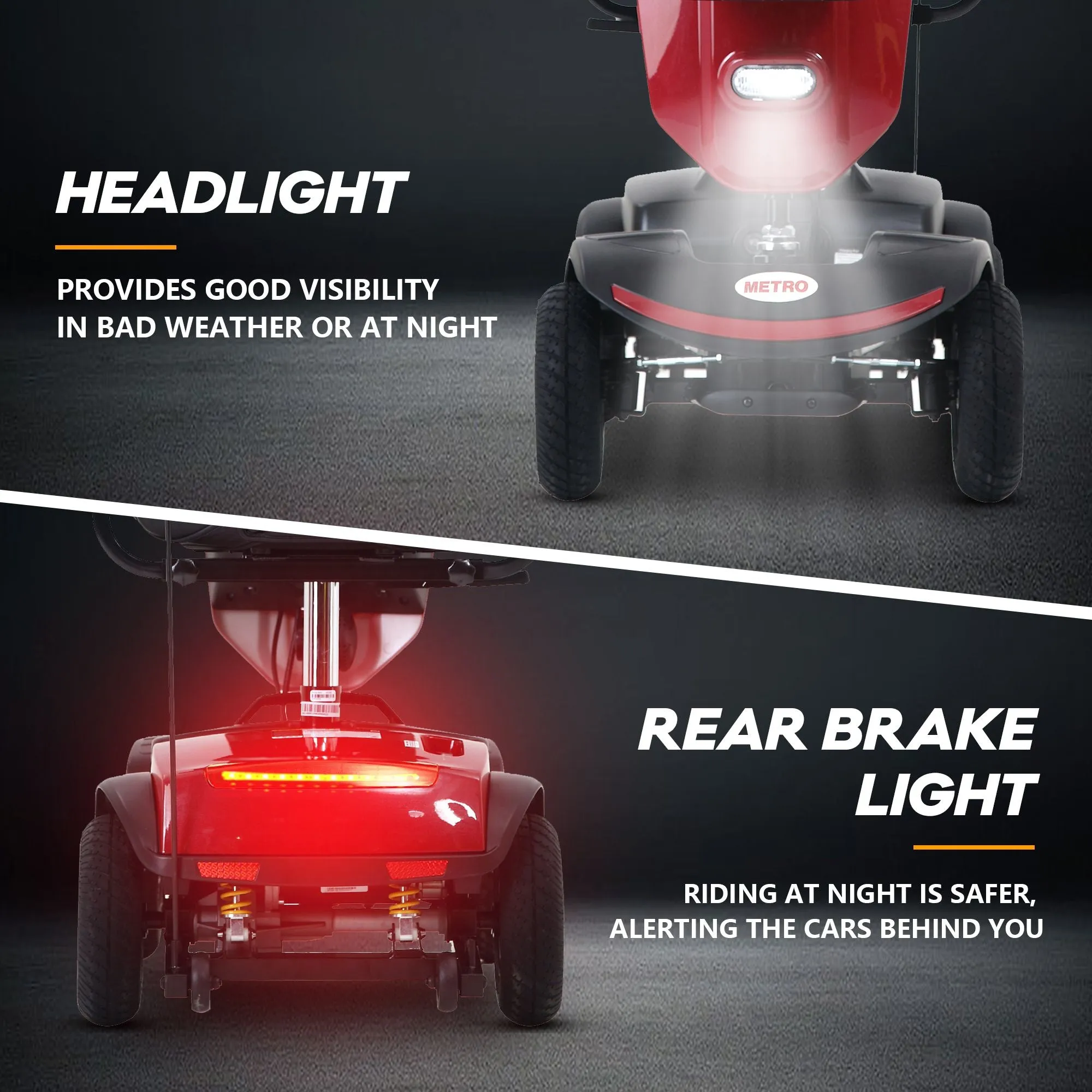 Outdoor compact mobility scooter with windshield ,300W Motor, Travel - Long Range Power Extended Battery with Cup holders , Storage Bag, Rear Basket & USB charger port,RED