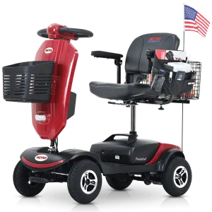 Outdoor compact mobility scooter with windshield ,300W Motor, Travel - Long Range Power Extended Battery with Cup holders , Storage Bag, Rear Basket & USB charger port,RED